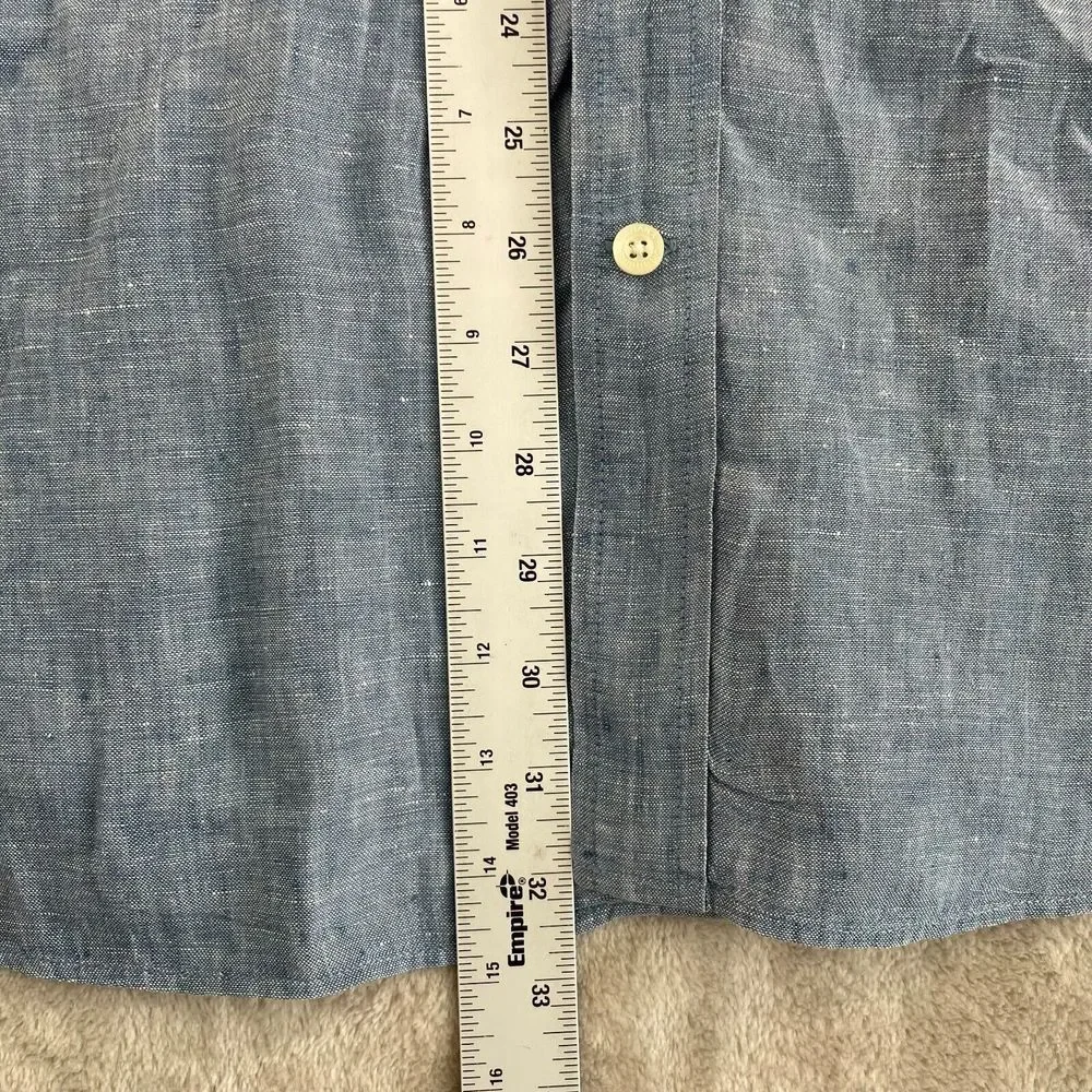 Banana Republic Shirt Men XL Blue 100% Linen Chambray‎ Long Sleeve Preppy